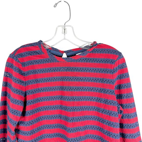 Brooks Brothers Open Eyelet Lace Stripped Top Red Long Sleeve Size S - Picture 3 of 8